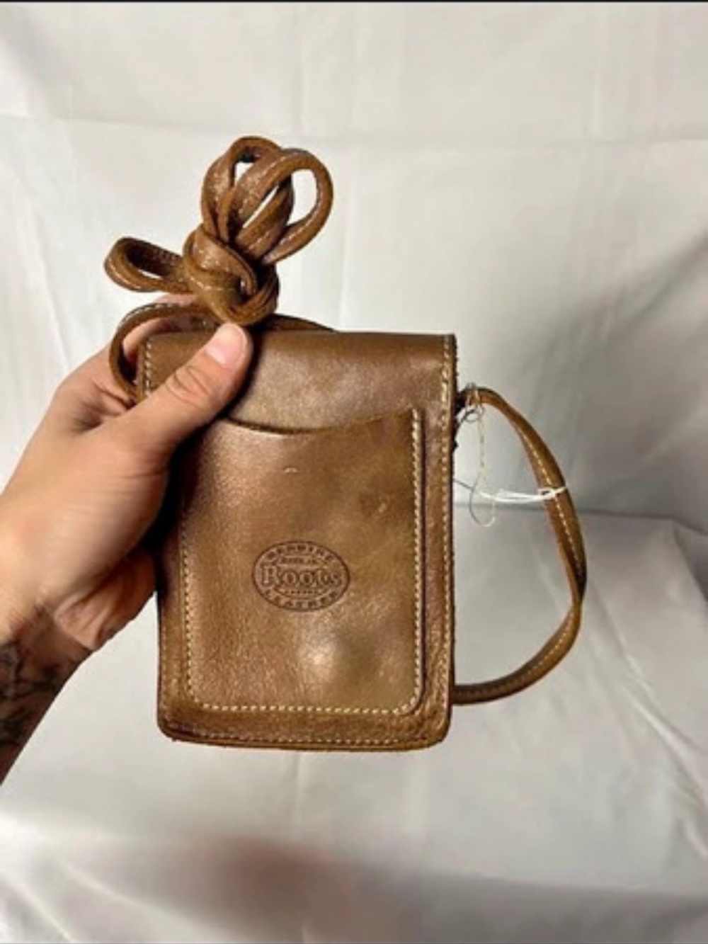 Roots Genuine Leather Brown Mini Crossbody Bag Small Vintage Style Pouch